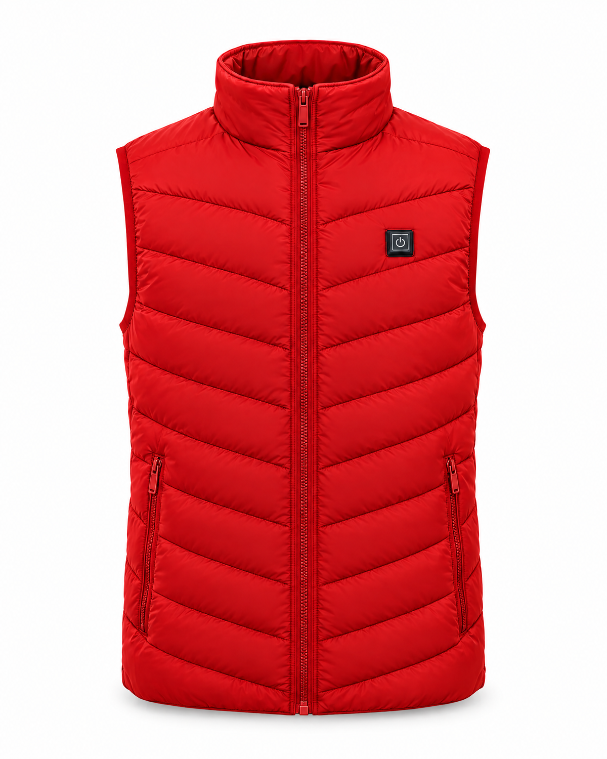Treeline men's heated vest in red, front view on white