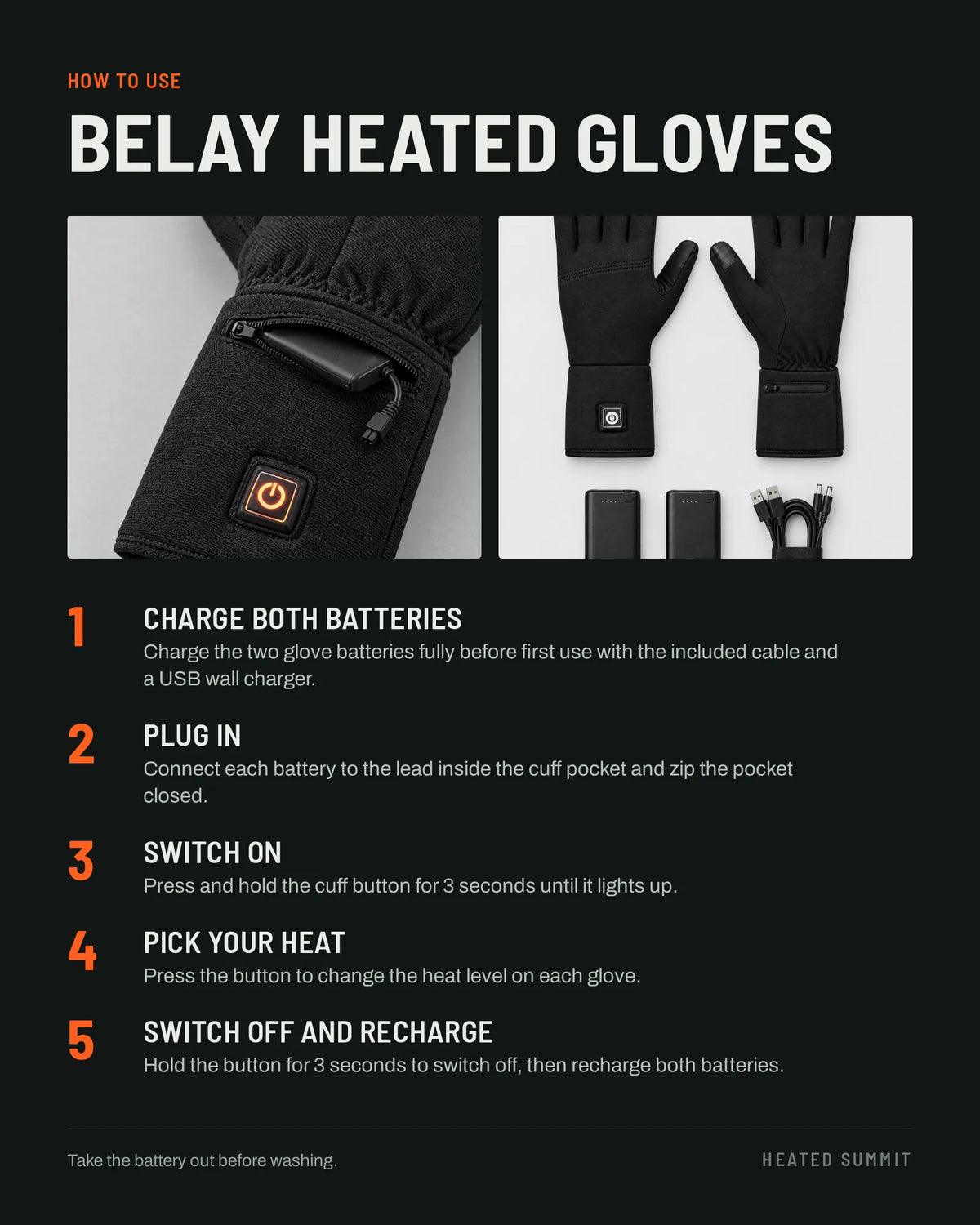 How to use the Belay heated gloves in five steps