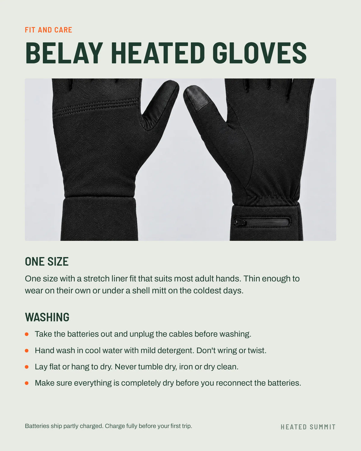 Belay heated gloves fit and washing guide