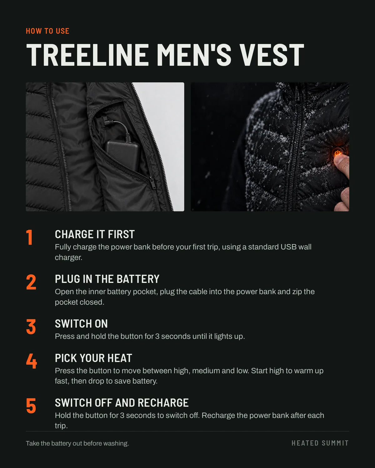How to use the Treeline men's heated vest in five steps