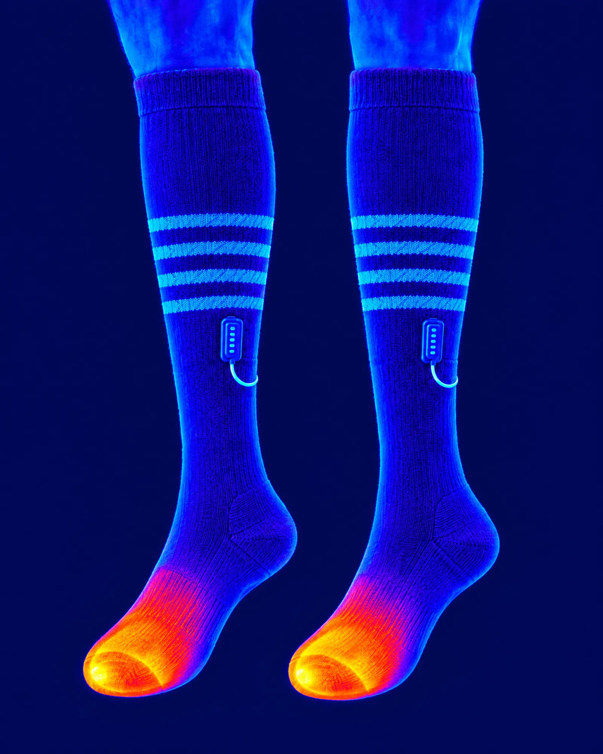 Thermal image of the Switchback socks showing heat at the toes