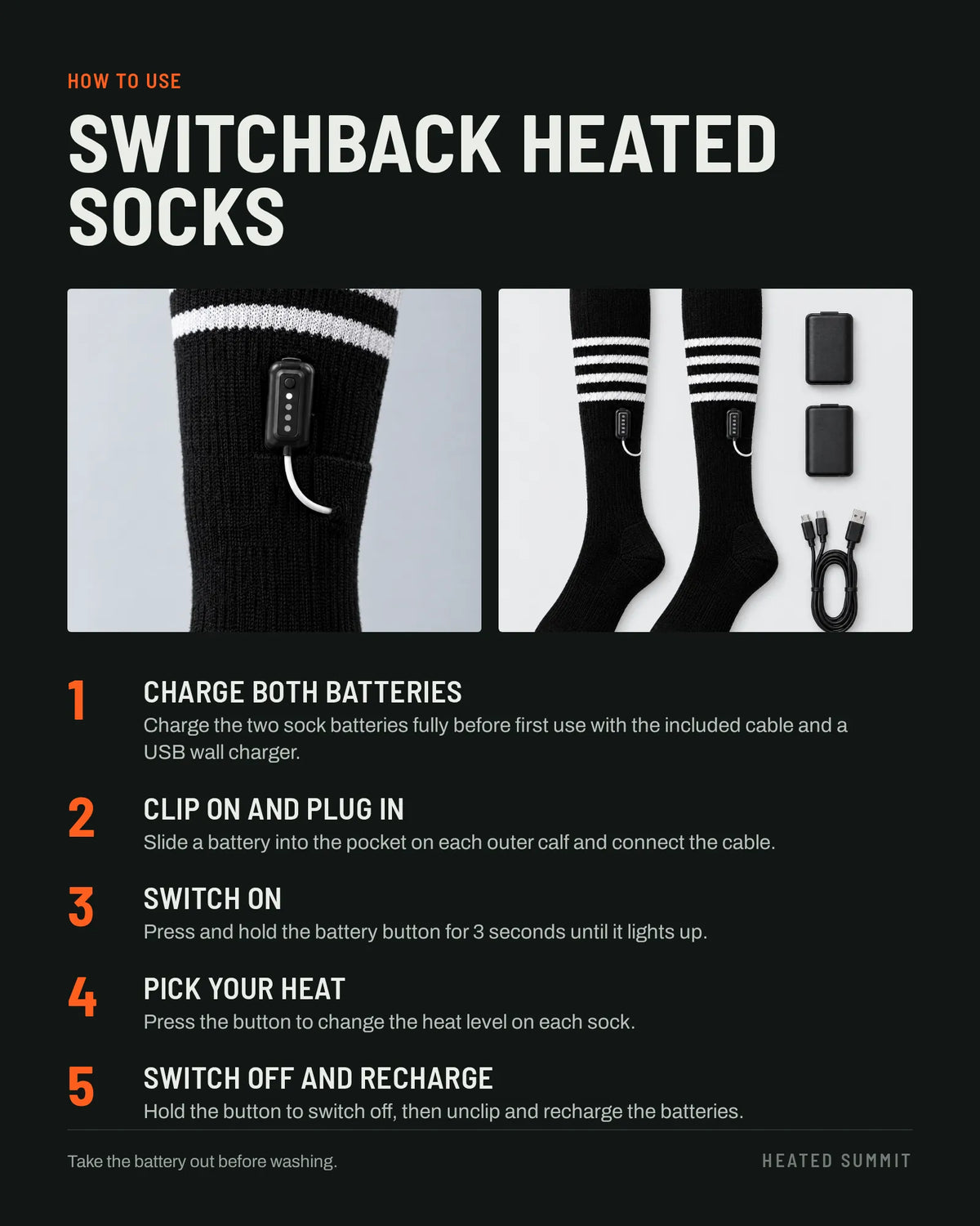 How to use the Switchback heated socks in five steps