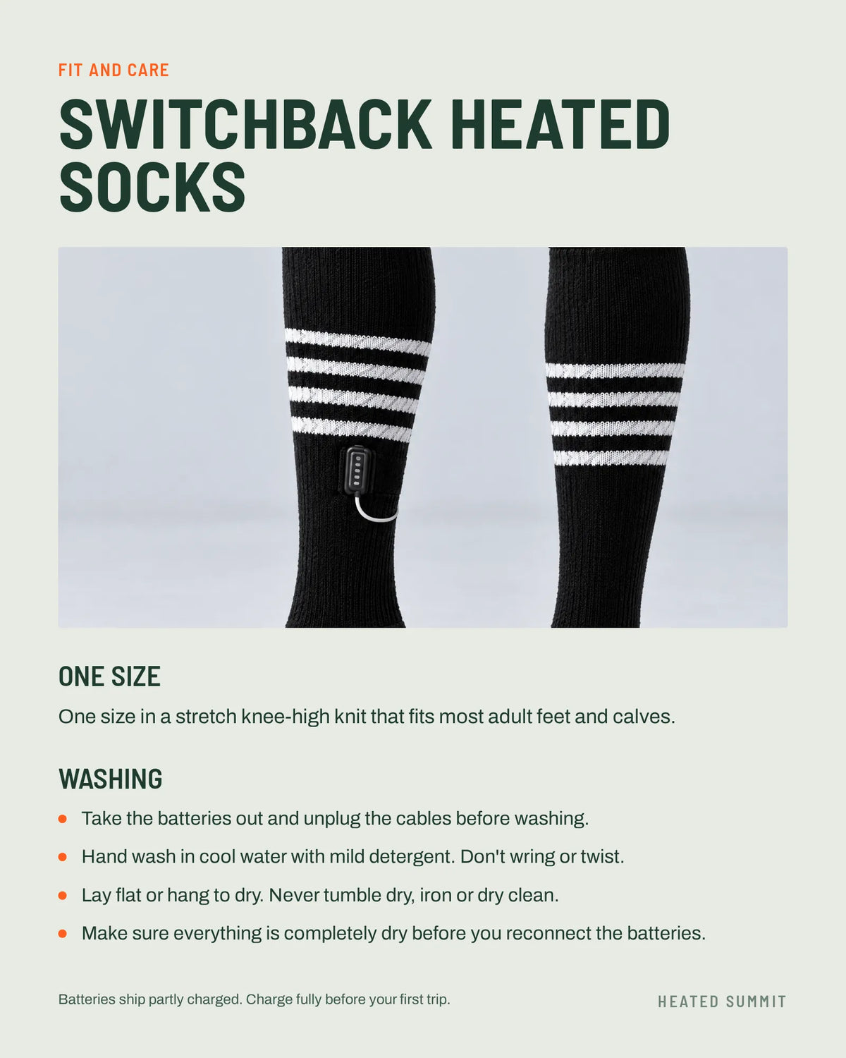 Switchback heated socks fit and washing guide