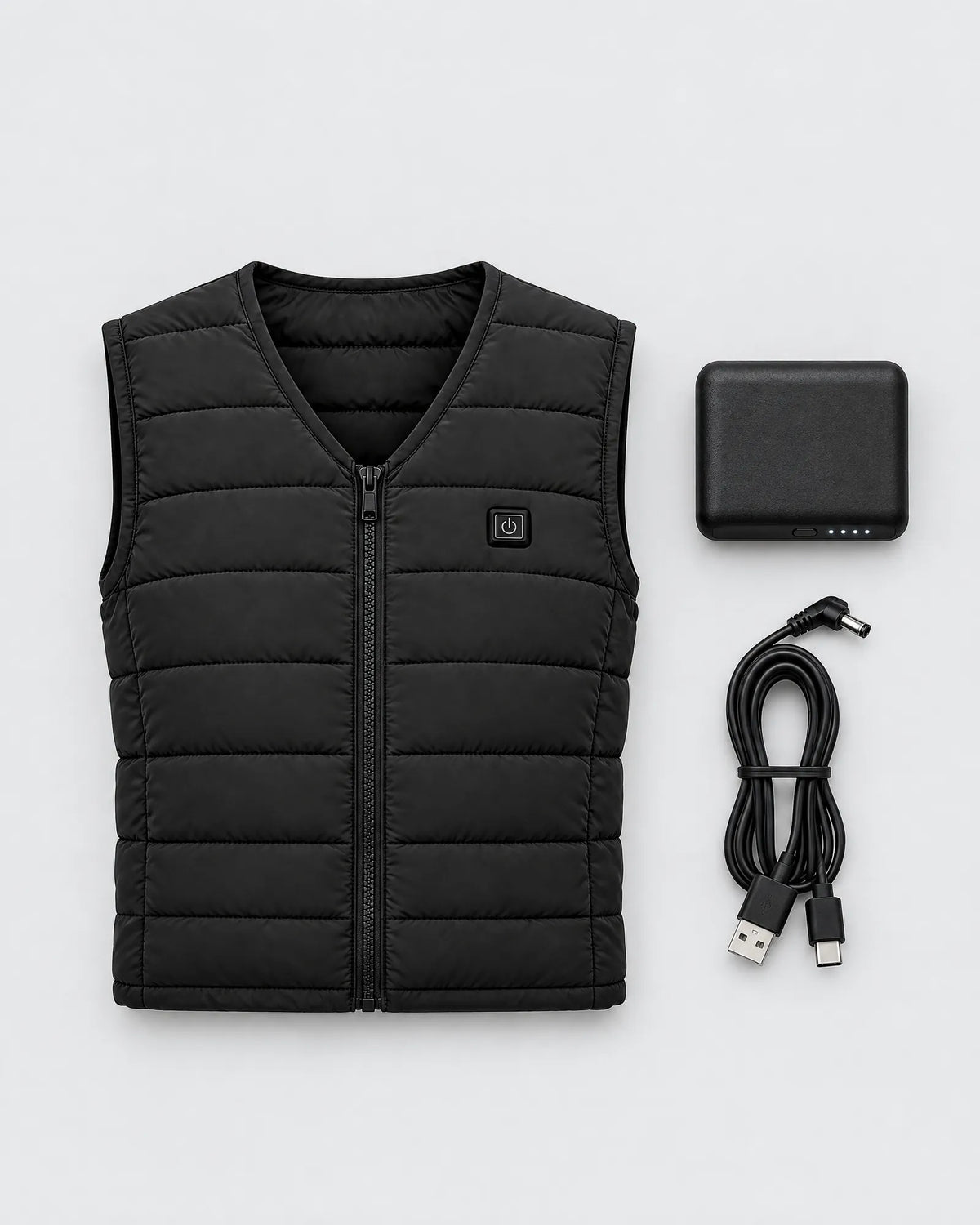 Ridgeline vest with its 16,000mAh power bank and charging cable