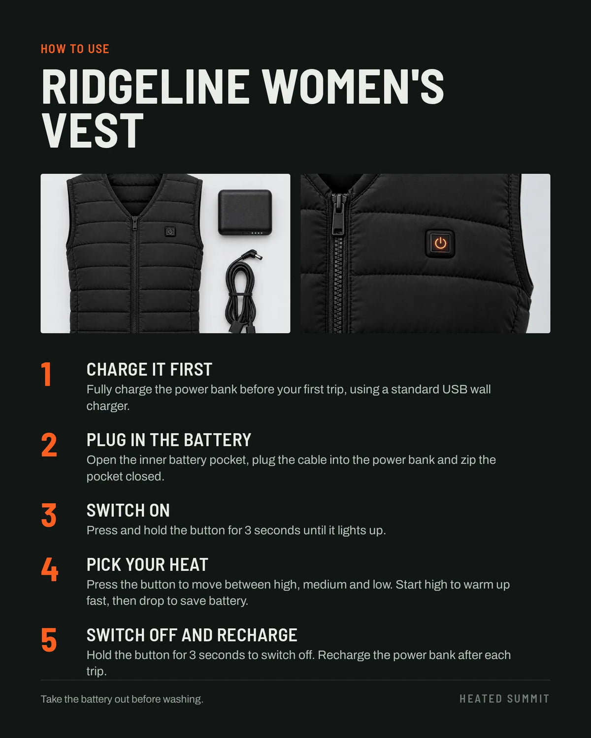 How to use the Ridgeline women's heated vest in five steps